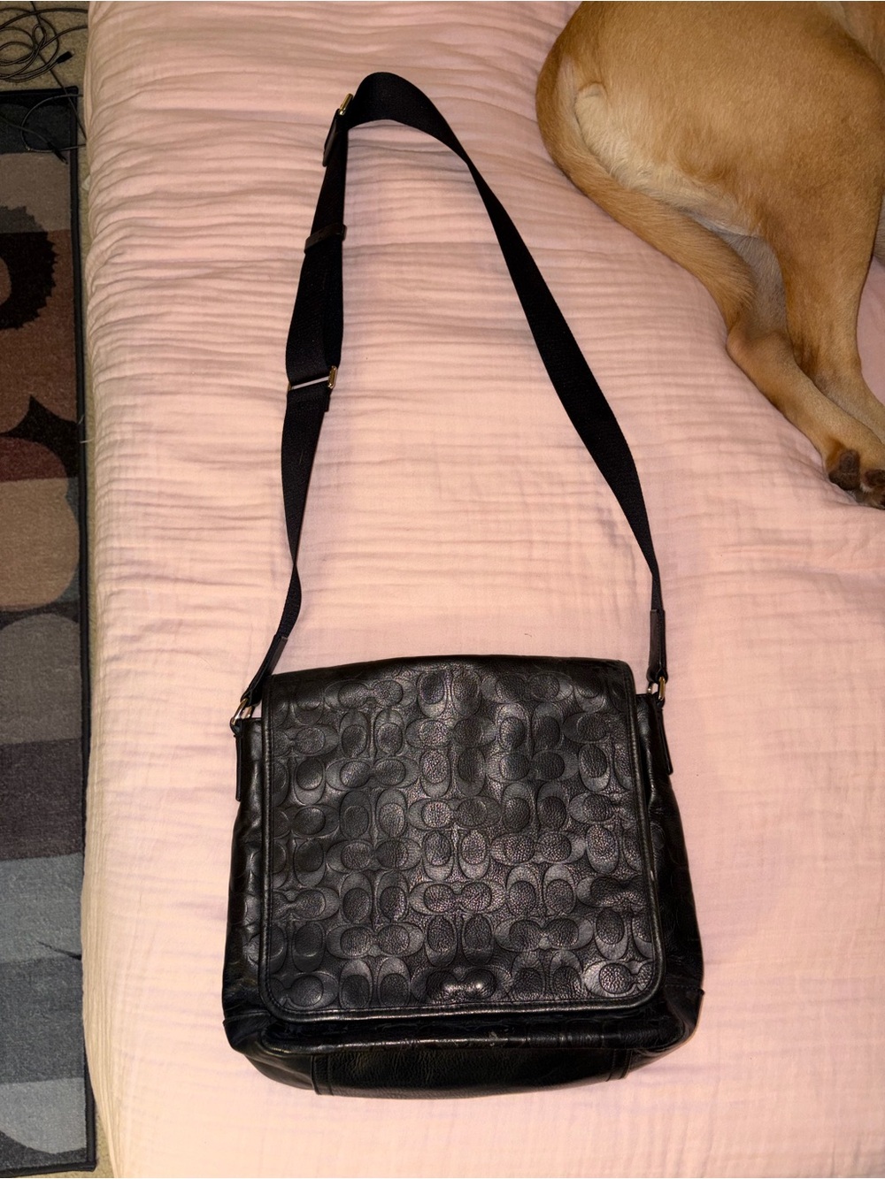 Coach Black Embossed Signature Messenger Bag